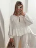 Повседневная рубашка кружевная рубашка женская костюма Longsleeved Highwaist Wideleg Pants 2024 Spring Lady 2 Piece Set 240326