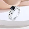 Anelli a grappolo 2024 S925 Gioielli in argento sterling 6,5 mm Black Stone Wedding per le donne Anello di fidanzamento zircone