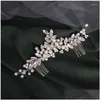 Hårklämmor Barrettes Pearl Flower Comb Headbonad Accessories Brud Tiara Crystal Ornaments Handgjorda smycken Drop Delivery Hairjewelry OT2IW