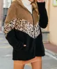 Kvinnorjackor Patchwork Leopard Print Coat Autumn/Winter Clothing Double-Sided Polar Fleece dragkedja rockar Jack Hooded Ytterkläder toppar