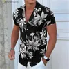 Camisas casuales para hombres para hombres Camisa Aloha Estampado floral Floral Totón de manga corta Diseño de moda de moda y transpirable YQ240408