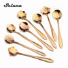 Coffee Scoops 8pcs/set Flower Shape Stainless Steel Tea Spoon Teaspoons Ice Cream Sugar Flatware Sliver Gold Tableware Kitchen Tool Set