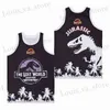 Heren t-shirts basketballirs The Lost World Jurassic Park Truck Jersey naaien borduurwerk hoogwaardige buitensporten geel zwart blauw T240408