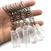 Keychains 10st Natural Rough Raw Stone Crystal Pillar Pendant Mineral Quartz Keychain Charms Hangle Car Key Holder Ring Jewelry