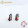 Anneaux Boucles d'oreilles en argent Bonlavie S925 incrustées de boucles d'oreille en argent antique rouges