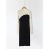 Ed High-end Black and White Contrasting Color Splicing Design Slim Fit Buttocks Wrapped Long Skirt Knitted Dress 2375