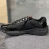 Designerskie buty marki Men Americas Cup Sneakers skórzany trener Patent płaski czarny niebieski siatkowy nylonowe buty zwyczajne z oryginalnym pudełkiem