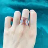 Cluster anneaux S925 Silver Ring Rectangular 15 Set Sun Sun Orange Pink Ascot