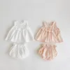 Kläduppsättningar födda babyflickor bomullskläder set ärmlös skjorta shorts spädbarn småbarn frill toppar blommar sommar vår 3-18m