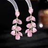 Boucles d'oreilles en peluche zircon de feuille de sarcelle rose pour femmes fille partie de mariage cadeau réel aiguille plaque à aiguille d'été