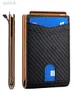 Money Clips Gebwolf Rfid Card Holder Mens Carbon Fiber Slim Thin Male Bi-fold Money Clip for Men 240408