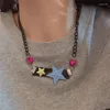 Colliers pendants doux et coloré de chaîne multi-couches colorée Star Petit diable Collier Femelle Élégance Unique Personnalité Y2K Collier