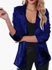 Costumes de femmes revers Femmes Blazer Elegant Shinny Sequins Office Lady Blazers Spring Summer Casual Long Mancheve Fashion Slim Female Veste Femme