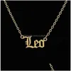 Pendant Necklaces 12 Constellation Jewelry Stainless Steel Zodiac Letter Necklace Virgo Leo Taurus Gemini Cancer Old English Collar Dr Dhsav