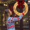 Decorative Flowers 2024 Christmas Garland Metal Luminous Wreath With Big Bow Warm Lights Decoration Front Door Home Hanging