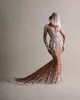 Impresionante gráfico Mermaid Vestido de novia Tan Ilusión Tan manga larga vestidos de novia Fulllace vestidos de novia de barrido de barrido