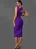 Robes décontractées Bandage pour femmes 2024 Purple Bodycon Robe Party Elegant Elegant Sexy Cut Out MIDI Birthday Club Summer Summer