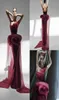 2020 Azzi Osta Burgundy prom -jurken TULLE Strapless Sweep Train Borduurwerk Mermaid Mermaid Avonds Just Made Ruffles Robes de S5554561