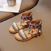 Ethnic Style Simple Children Roman Shoes Soft Breatheable Flats Open-toe Kids Shoes Non-slip Girls Sandals GLADIATOR 240319