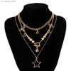 Pendanthalsband Salircon Fashion Y2K Star Pendant Halsband Kvinnor Punk Oregelbunden kulpärlkedja Multi Layered Necklace Trendy Neck Jewelry240408