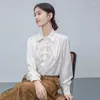 Blusas femininas 2024 Blusa de verão de popella moda casual tops chineses bordados bordados de colar de mangas compridas camisa de colarinho