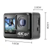 카메라 새로운 2023 5K 4K60FPS WiFi Antishake 액션 카메라 듀얼 스크린 170 ° 중형 30m 방수 스포츠 카메라를 갖추고 있습니다.