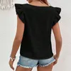 Dames t shirts dames mode t-shirts dagelijkse casual vaste kleur vierkante nek ruches manchet dop mouwen crop tops zomer woon-werkverkeer all-match