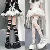 Women Socks Ultrathin Spicy Girl Bandage Stripe Long Stockings Female Japanese Lolita Jk Y2k Sexy Summer Cross Tube White