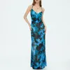 Casual jurken Tie-geverfde bloemen Backless Long Beach Dress Women Summer Off Schouder Cross Banden Slit Night 2024 Club-outfit