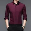 Classic Mens High Elastic Smart Casual Long-Sleeved Shirt Male Traceless Technology Formal Shirts240325