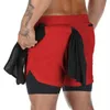 Shorts masculinos esportes de verão dupla em camadas rápida secagem respirável agachamento profundo exercício de corrida lenta calças casuais