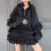 Lolita Girl Puff Long Sleeve Ruched Black Dress Street Wear Womens for Party