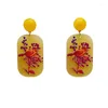 Dangle Earrings Top Sale Fashion For Women Accessories Orange Earring Bird-and-flower Painting Pendientes In Acrylic Earings