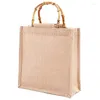 Shopping Bags Portable Bag Jute Bamboo With Ring Handles Tote Light Brown