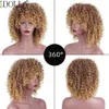 Idolla Short Curly Blonde Wig Synthetic Afro Kinky Curly Wig with Bangs for黒人女性自然オンブルブロンドコスプレウィッグ240402