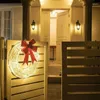 Decorative Flowers 2024 Christmas Garland Metal Luminous Wreath With Big Bow Warm Lights Decoration Front Door Home Hanging