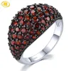 Cluster anneaux naturels grenat rouge solide sterling sterling 4 s véritable pierre de pierre de pierre de pierre noire settant les femmes classiques spéciaux bijoux spéciaux