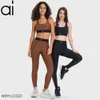 Kostymer Al Yoga Sports Bras Top+Pants Passar Up Bh Justerbara remmar Medium Support Gym Vest High-Rise Running Sweatpants Dance Pilates Muse