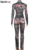 Weird Puss Aesthetic Stampa set di donne sexy set da 2 pezzi Vedi attraverso i topspants Croppants Midnight Spring Turtleneck Stretch Skinny Clubwear 240407