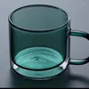 Canecas de vidro de duas camadas de vidro xícara de água de alta temperatura e caneca resistente a escaldas maçaneta colorida para xícaras transparentes de chá