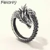 Pierścienie klastra Foxanry Silver Color Vintage Fashion Gothic Punk Ancient Dragon Mens Jewelry Otwarcie Thai Srebrny chłopak Prezentacja 240408