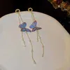 Charme New Blue Crystal Pearl Butterfly Tassel