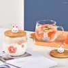 Wine Glasses Cartoon Cute Glass Creative Ice Cream Mug With Lid And Spoon Office Student Juice Cup Milk Transparent Water