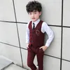 Spring herfst formele kinderen solide pak set jongens feest gastheer bruiloft kostuum kleine kinderen blazer vest broek kleding sets 240328