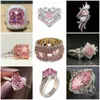 Cluster Rings 2023 New Fashion Large Pink Zircon Ring Charming Jewelry Women CZ Wedding Commitment Engagement Women Accessories Gift240408