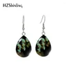 Boucles d'oreilles en peluche 2024 Hoop Ginkgo feuilles art peinture crochet verre cabochon en acier inoxydable bijoux