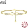 Effie Queen Warstwowy łańcuch satelitarny Infinity Infinity Anklet 925 Srebro Srebrny złoto Pleted Kobiet Kobiet Beach Foot Jewelry SA16 240408