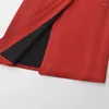 Robes décontractées 2024 Femmes Red Fashion High Street Double Butted But Bra Robe SpringautUmn Split Split Midi