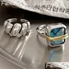 Rings Foxanry Fashion Blue Zirconi Impegno per le donne coppie vintage fatte a mano irregello geometrico Gioielli Regali Delivery Deliver Otwar Otwar