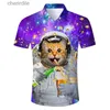 Men's Casual Shirts Summer mens Hawaiian shirt 3D printed funny cat pattern beach shirt casual short sleeved button down Aloha dress T-shirt yq240408